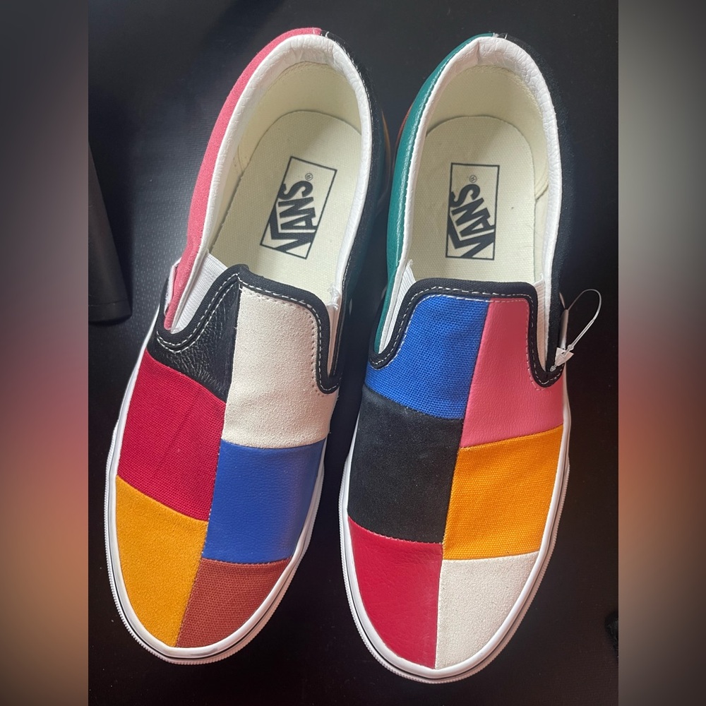 Brand New Vans classic slip-ons with patchwork, 
Size 9 Women's, 7.5 Men